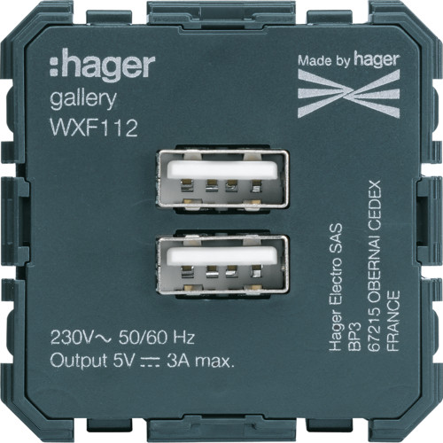 Double chargeur USB type A Gallery – 2 modules – WXF112 – Hager
