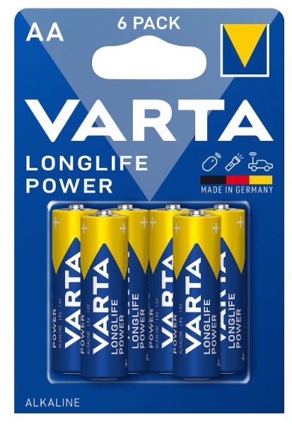 Piles alcalines LR06 - AA - 1,5V - Longlife Power - Blister de 6 - 4906/6 - Varta