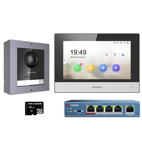 Kit interphone vidéo IP numérique 2 fils – Écran tactile 7″ – DS-KIS602B/Europe – HikVision
