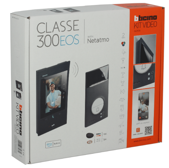 Kit portier vidéo connecté écran 5″ avec assistant vocal Alexa – platine de rue Linea3000 noir – Classe 300EOS with Netatmo – BT363928 – Bticino