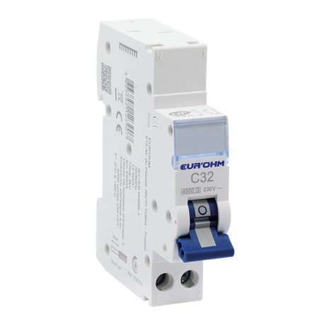 Eur'ohm - Disjoncteur 1P+N 32A courbe C connexion rapide/vis 4,5kA - NF - Réf : 20322