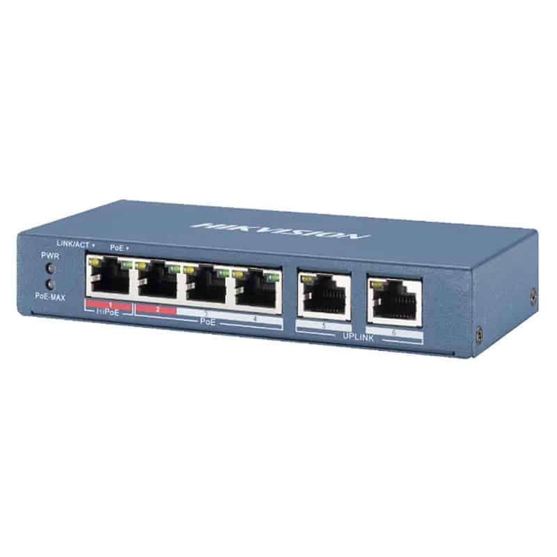 Switch PoE – 4 ports – DS-3E0106HP-E – 301802041 – Hikvision